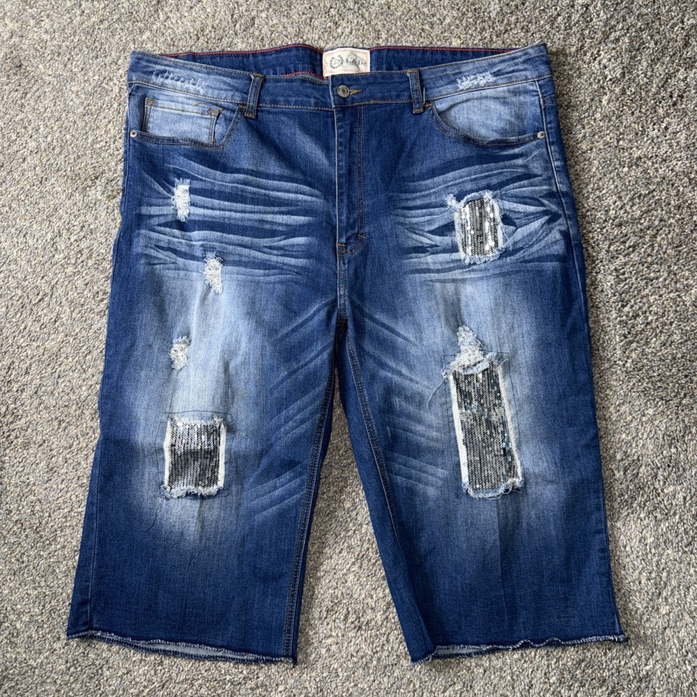 L & B Women's Capri Stretch Distressed Sequin Blue Denim Sz 22 B0021